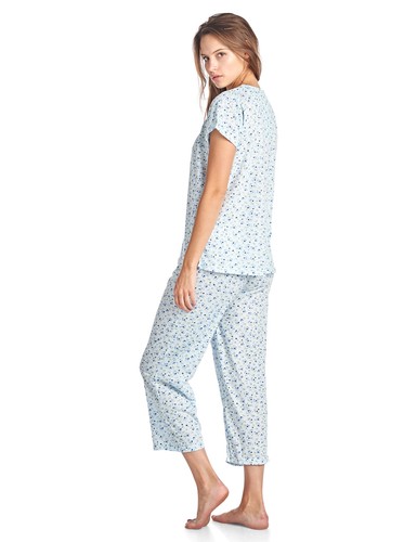 Casual Nights Women's Short Sleeve Embroidered Floral Capri Pajama Set  - Picture 26 of 49