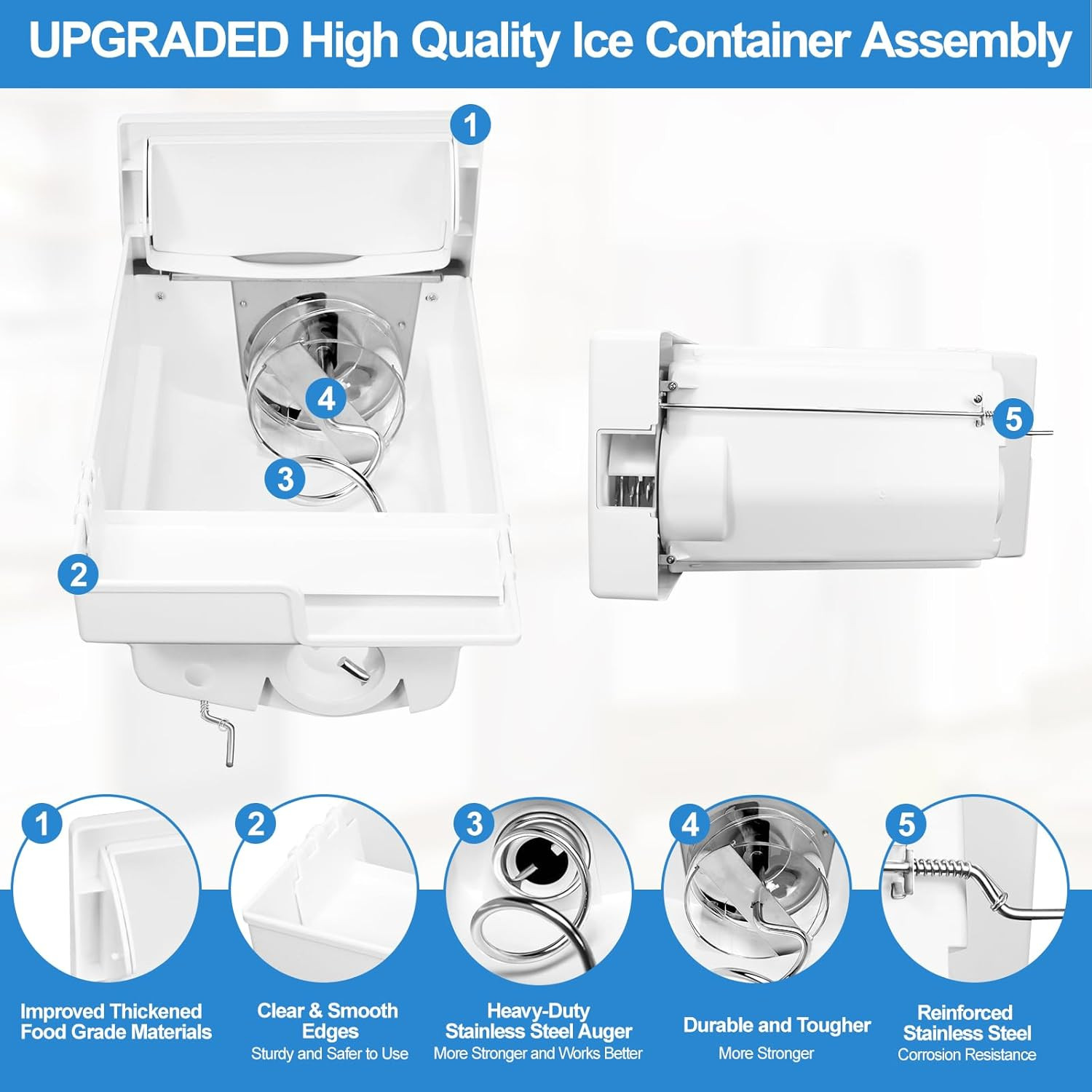 Upgraded 241860803 Refrigerator Ice Bucket Compatible with Frigidaire Ice Maker 