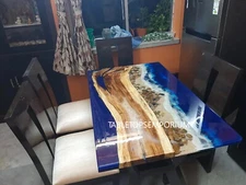 Ocean Walnut Epoxy River Table, Dining Table Top, Center Table Top Hallway Table