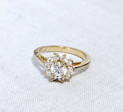 Gold Tone Engagement Style Ring With Clear Crystals Size 7 J6-1664
