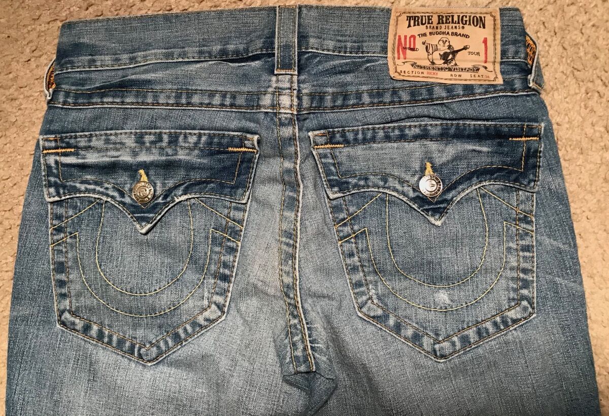 TRUE RELIGION RICKY BLUE JEANS TAG SIZE 29 (ACTUAL 33X 33 TRUE RELIGION RICKY BLUE JEANS TAG SIZE 29 (ACTUAL 33X 33