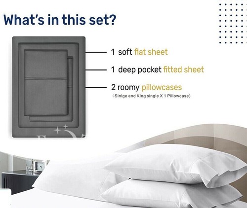 2200TC Hotel Soft 4Pcs Flat Fitted Sheet Set Single/KS/Double/Queen/King/SK Bed - Picture 7 of 67