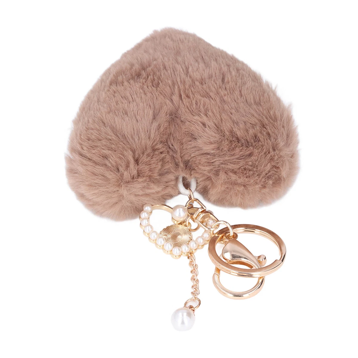 Colored Pom Pom Keychain Bulk Heart Fluffy Fur Puff Ball Key Chain