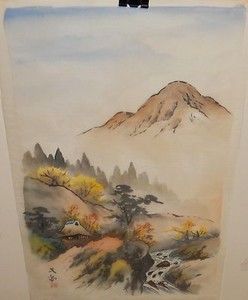 Japanese Original Watercolor On Silk River Fall Landscape Painting