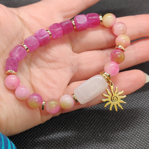 Self-love Bracelet, pink , tourmaline agate, rose quartz ,Energy ,Love, hematite - Picture 5 of 8