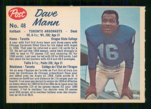 DAVE MANN 1962 POST CFL 1962 NR 48 EXMINT 25525 - Bild 1 von 2