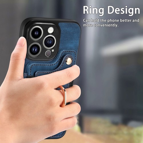 Ring Stand Leather Card Slot Phone Case For iPhone 14 13 12 11 Pro Max XR 8 7 6 - Picture 62 of 84