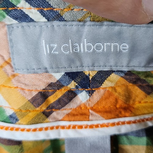 Falda Liz Claiborne Mujer Talla 6 Naranja Cuadros Seersucker Ojales Náutica - Imagen 9 de 9