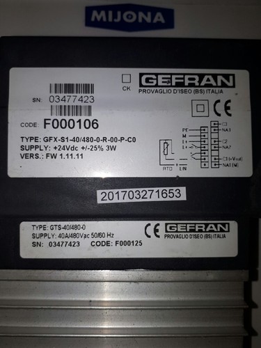 Relé semiconductor GEFRAN GFX 40A/480 Vac AC1 50/60Hz - Imagen 3 de 4