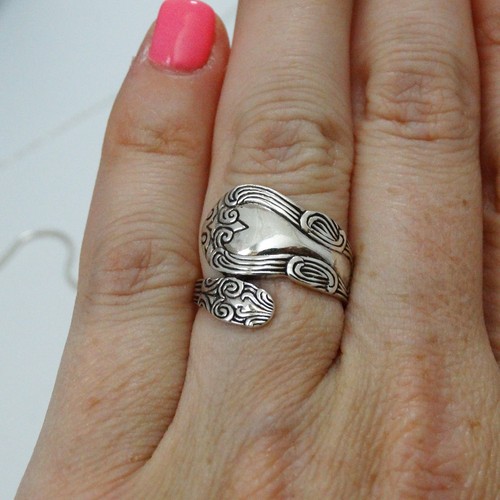 Ausgefallener Löffel Ring - 925 Sterling Silber - Silber Löffel Griff Schmuck Utensil  - Bild 1 von 7