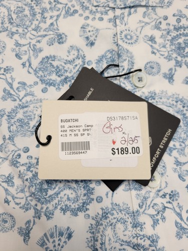 $189 BUGATCHI Jackson Camp Shirt SS Men XL X-LARGE Blue PAISLEY Comfort Stretch - Picture 5 of 7