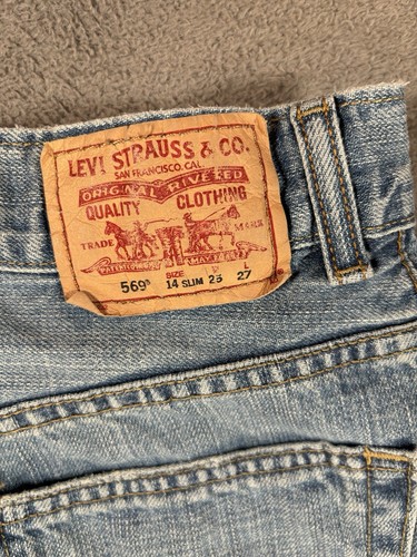 Vintage Levis 569 Jeans Juniors 14 Blue 25x27 Loose Straight Leg Medium Y2K - Picture 4 of 10