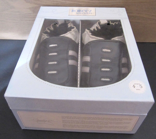 Robeez Soft Sole Leather Boys Stopper Black Shoes Size 5-6 Years - BRAND NEW - Picture 3 of 5