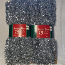 New 30 Feet 15 Each Christmas Holiday Tree Silver Tinsel Garland 2 Strands USA