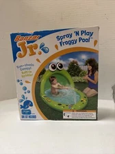 Banzai Spray N Play Froggy Pool Built in Sprinkler and Sun Shade Canopy