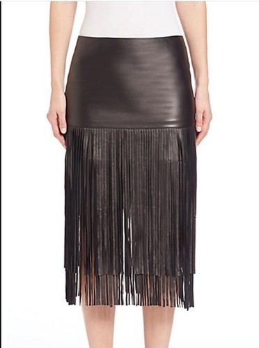 Falda de Cuero Alice + Olivia Negra 4 Flecos Falda Nueva Con Etiquetas Difícil de Encontrar Rhobh - Imagen 2 de 3