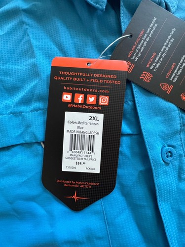 Camicia uomo Habit Harbor Bay River manica lunga pesca taglia 2XL blu nuova con etichetta - Foto 14 di 18