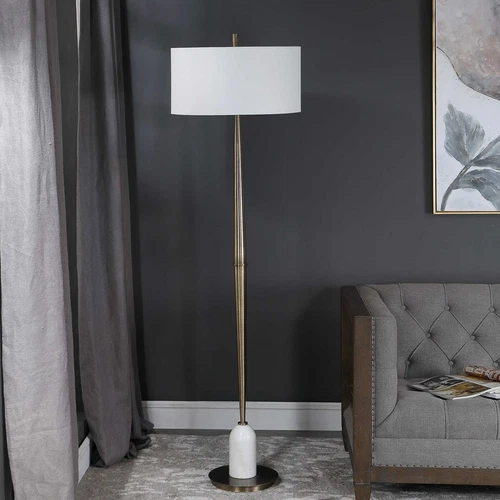 MINETTE MODERN 71" AGED BRASS METAL FLOOR LAMP STONE MARBLE DETAIL 28197 - Picture 3 of 4