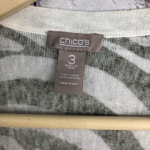 Chicos Cardigan Top Women 3 Extra Large Linen Blend Green White 3/4 Sleeve Open - Picture 4 of 12