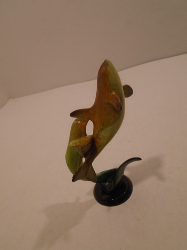 Escultura de delfín Imago 6" de alto 2006 azul verdoso verde marrón firmada en la parte inferior - Imagen 3 de 5