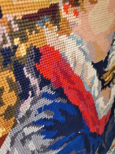 Vintage Needlepoint Lady Portrait w/Dog Tapestry Cross Stitch French 35''x 28'' - Picture 8 of 16