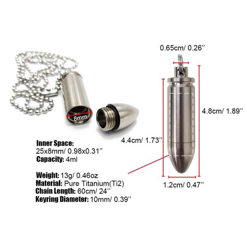 Small Pill Box Titanium Pill Fob Necklace Bullet Nitro Mini Waterproof Pill H... - Picture 3 of 7