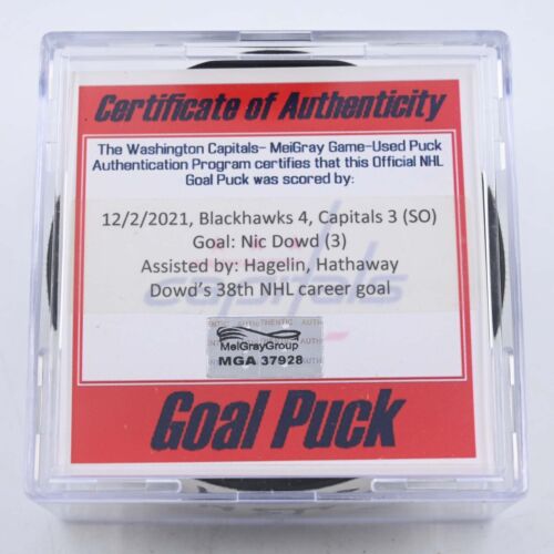 NHL Goal Scored Puck Nic Dowd Washington Capitals 2 dicembre 2021 vs CHI Blackhawks