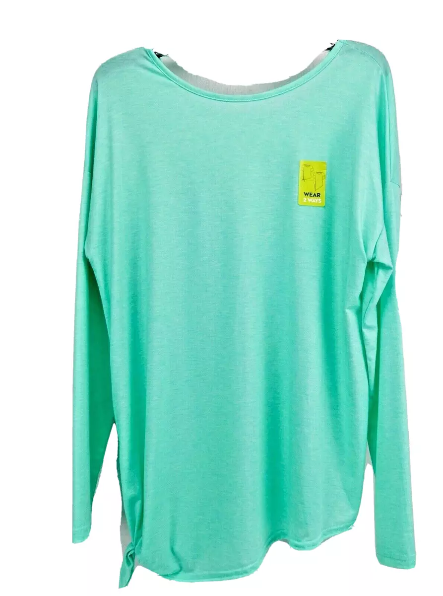 Tek Gear Yoga Top Womens L Asymmetric Hemline Long Sleeve Dry-Tek Polyester  Aqua