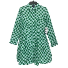 Scoop Womens Size M 8-10 Fit Flare Shirt Dress Green Small Wavy Gingham