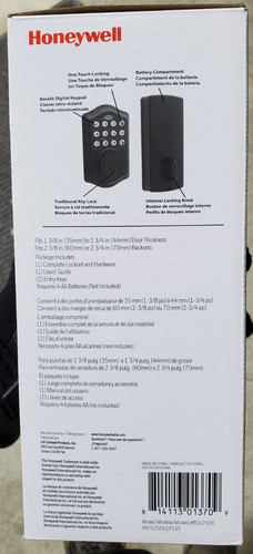 *NEW* Honeywell Electronic Entry Deadbolt Door Lock Matte Black #8712509 - Bild 2 von 3