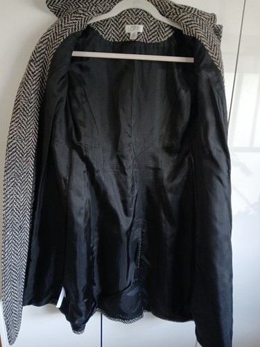 LOFT Ann Taylor Women’s Long Coat Jacket White & Black Texture Wool Blend Size 2 - Picture 4 of 6