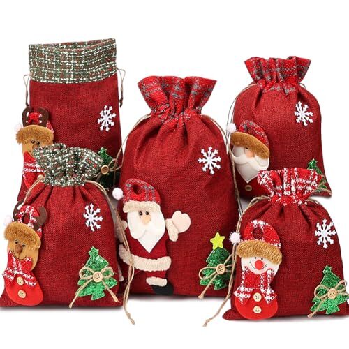 3D Christmas Gift Bags, Christmas Drawstring Wrapping Bags, 5pcs Holiday Gift - Picture 2 of 8
