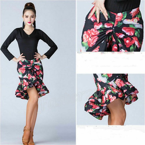 Women Latin Dance Floral Fishtail Skirt Salsa Tango Ballroom Rumba Leopard Dress - Picture 6 of 17