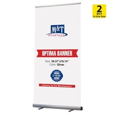 Optima Retractable Roll Up Banner Display Stand Silver Aluminum Lot 2