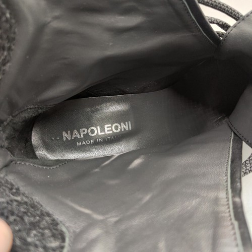 Napoleoni Gr. 10 Italien schwarz Leder Wolle Akzent geschlossene Zehe Schnürstiefelette - Bild 10 von 11