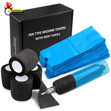Pen Machine Covers and Grip Tapes 200Pcs Tattoo Machine Covers with 4Pcs Grip Wr
