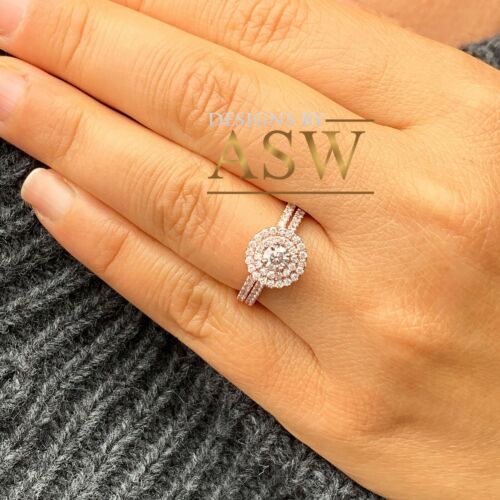 14K ROSE GOLD ROUND CUT NATURAL DIAMOND ENGAGEMENT RING AND BAND HALO 1.10CTW - Picture 8 of 8