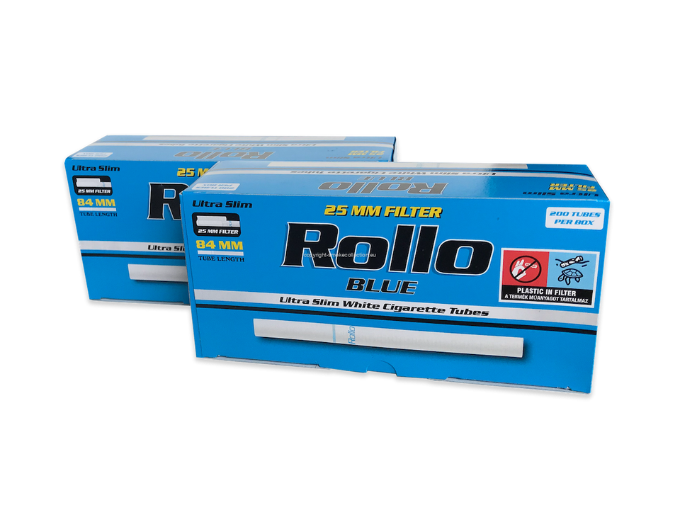 Rollo BLUE Ultra Slim 6.5mm Empty Filter Tubes 25mm filter long 2x200 ...