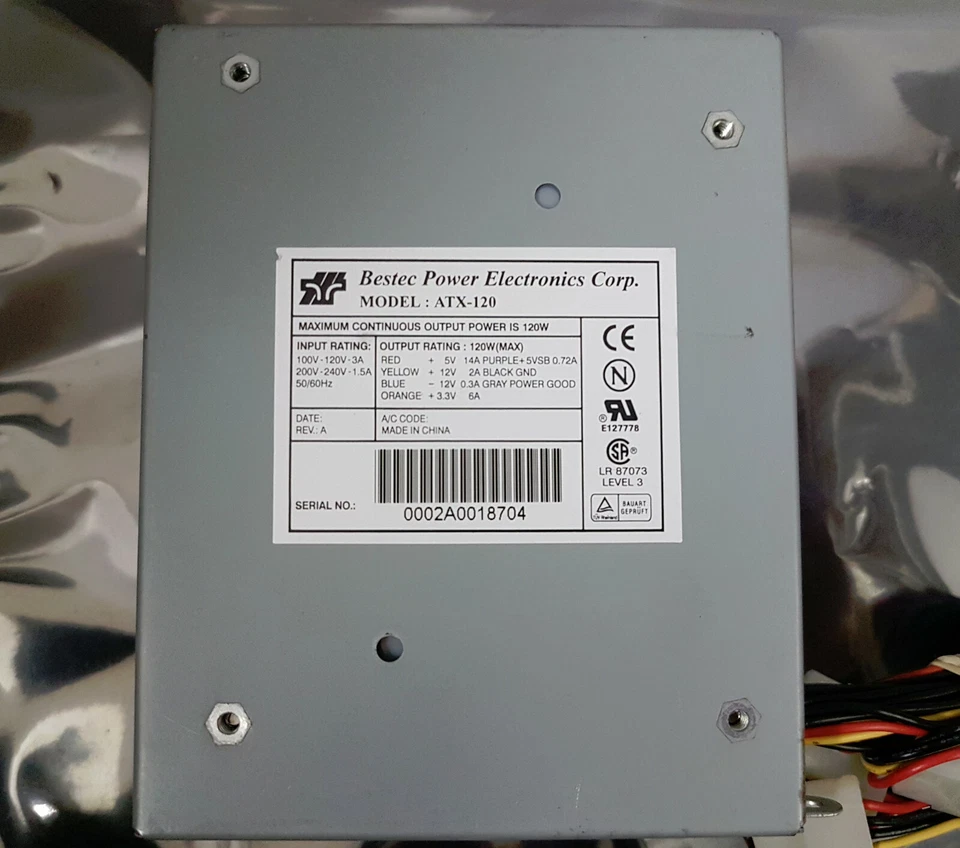 Bestec Power Electronics Corp. ATX-120 120W Power Supply PSU for Desktop PC  - Image 2 of 3
