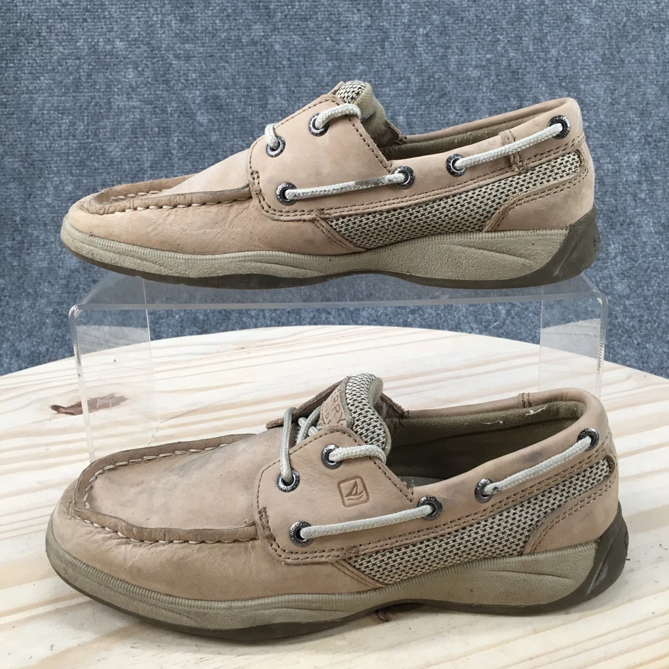 Zapatos Sperry Boat Jóvenes Niñas 2.5 M Intrepid Informales 61394 Beige Cuero Con Cordones Foto 2 de 4