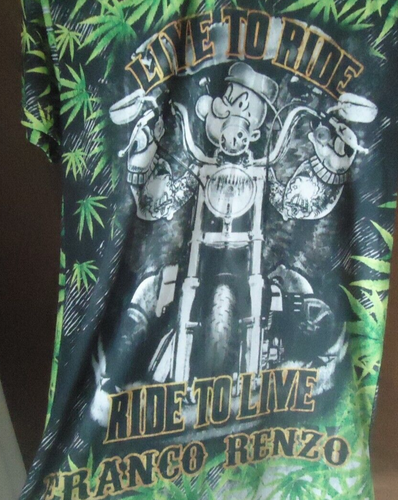Franco Renzo Popeye Cannabis Live To Ride Polyester T-Shirt Top Men's Size XL (6 - Picture 2 of 4