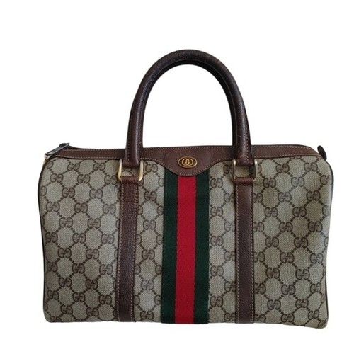 Vintage Gucci Boston Bag Coated Canvas & Leather Handbag