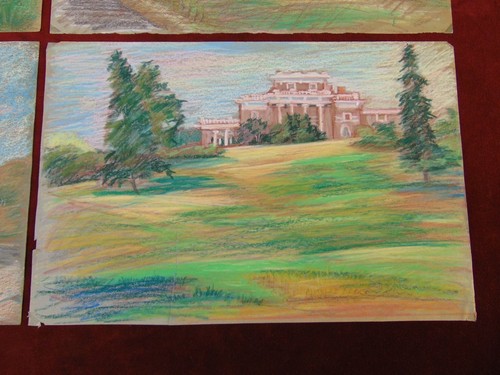 4 pastels dessins paysages avec maisons Terrain Extérieur Croquis M Millen Art - Photo 5 sur 11