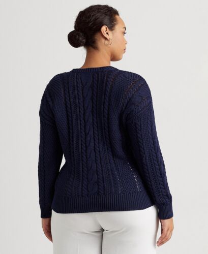 Lauren Ralph Lauren Women's Plus Size Combed Cotton Sweater French Navy B4HP - Picture 3 of 12