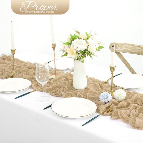 20 Pack 10Ft Beige Cheesecloth Table Runner Boho Romantic Gauze Table Runner ... - Picture 5 of 7
