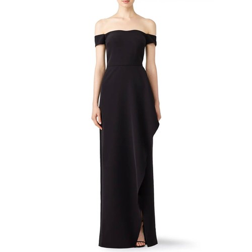 JS Collections Schulterfreies Maxikleid Rüschen Lang Festkleid, Gr. 0 Schwarz