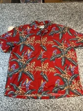 Vtg Paradise Found Hawaiian Shirt Men 2XL Red Palm Tropical Print Tom Selleck