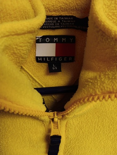 Vintage Tommy Hilfiger Spellout Quarter 1/4 Zip Fleece Pullover Yellow Blue LOOK - Picture 7 of 7