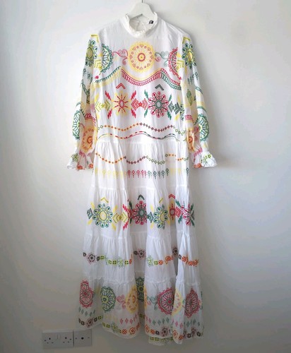 Zara besticktes Sommerkleid Maxi Auster weiß Größe S Small 8 10 - Bild 4 von 8