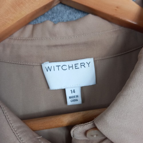 Witchery Top Womens Size 14 Tan Brown Blouse Shirt Button Office Work Corporate - Picture 3 of 11